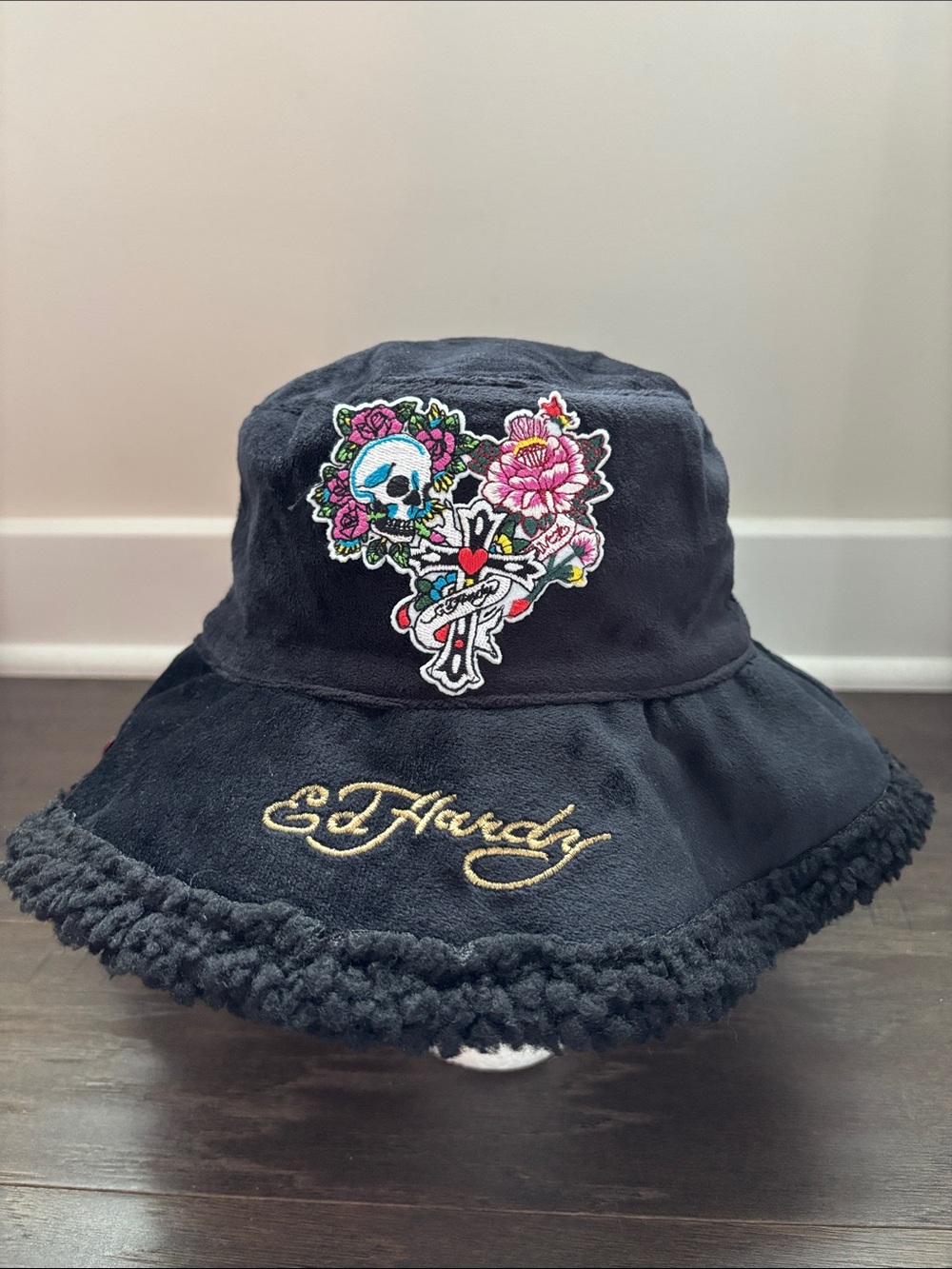 Ed Hardee Velvet Like,sherpa lined,embroidered patch,cross,skull,floral,bucket